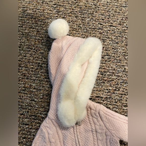 Max Studio Baby Knit Romper fur hoodie Blush pink one Piece - Picture 10 of 10